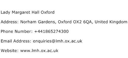 Lady Margaret Hall Oxford Address Contact Number
