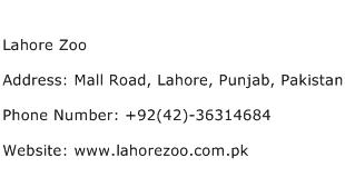 Lahore Zoo Address Contact Number