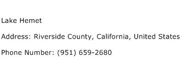 Lake Hemet Address Contact Number