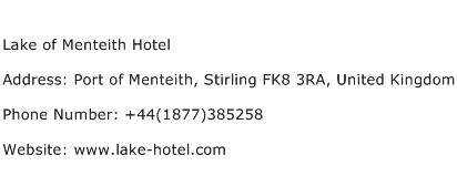 Lake of Menteith Hotel Address Contact Number