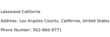 Lakewood California Address Contact Number
