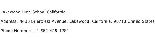 Lakewood High School California Address Contact Number