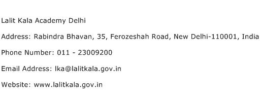 Lalit Kala Academy Delhi Address Contact Number