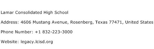 Lamar Consolidated High School Address Contact Number