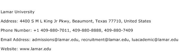 Lamar University Address Contact Number