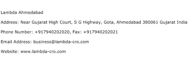 Lambda Ahmedabad Address Contact Number