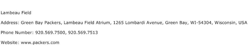 Lambeau Field Address Contact Number