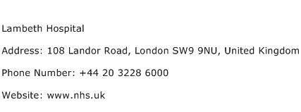 Lambeth Hospital Address Contact Number