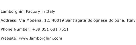 Lamborghini Factory in Italy Address Contact Number