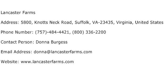 Lancaster Farms Address Contact Number