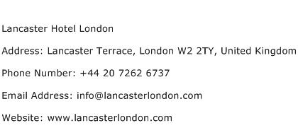 Lancaster Hotel London Address Contact Number