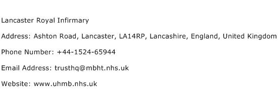 Lancaster Royal Infirmary Address Contact Number