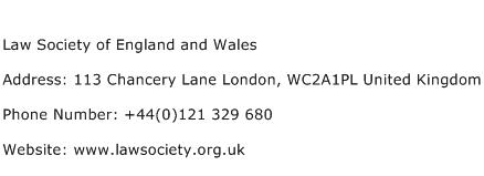 Law Society of England and Wales Address Contact Number