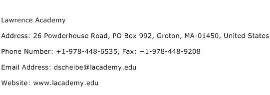 Lawrence Academy Address Contact Number