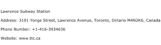 Lawrence Subway Station Address Contact Number