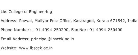 Lbs College of Engineering Address Contact Number