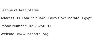 League of Arab States Address Contact Number
