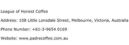 League of Honest Coffee Address Contact Number