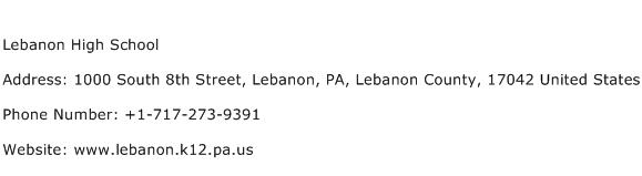 Lebanon High School Address Contact Number