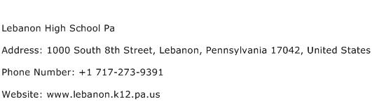 Lebanon High School Pa Address Contact Number