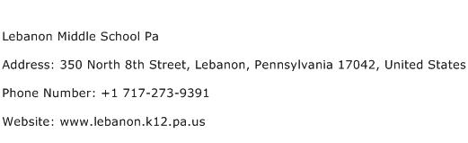 Lebanon Middle School Pa Address Contact Number