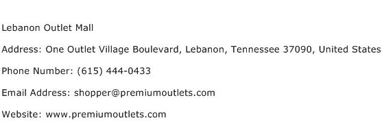 Lebanon Outlet Mall Address Contact Number