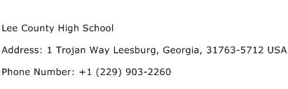 Lee County High School Address Contact Number