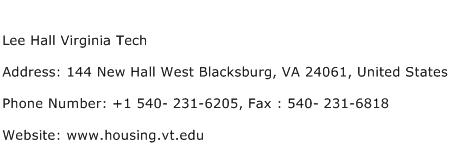 Lee Hall Virginia Tech Address Contact Number