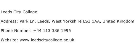 Leeds City College Address Contact Number