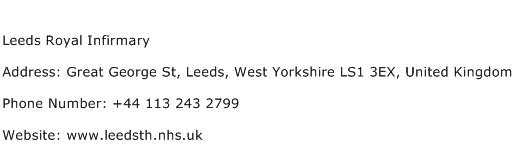 Leeds Royal Infirmary Address Contact Number