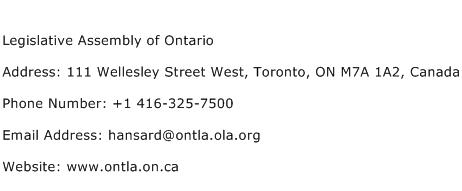 Legislative Assembly of Ontario Address Contact Number