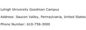 Lehigh University Goodman Campus Address Contact Number
