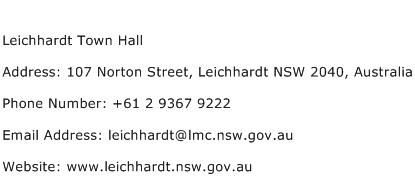 Leichhardt Town Hall Address Contact Number