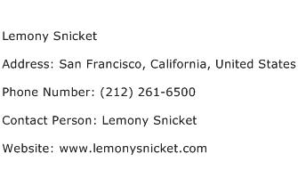 Lemony Snicket Address Contact Number