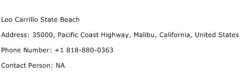 Leo Carrillo State Beach Address Contact Number