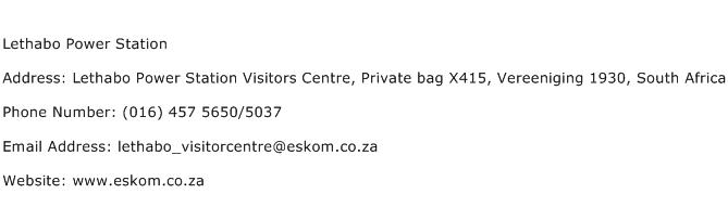 Lethabo Power Station Address Contact Number