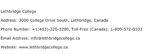 Lethbridge College Address Contact Number