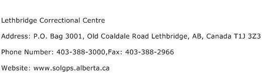 Lethbridge Correctional Centre Address Contact Number