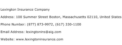 Lexington Insurance Company Address, Contact Number of Lexington Insurance Company