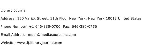 Library Journal Address Contact Number