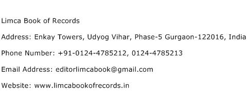 Limca Book of Records Address Contact Number