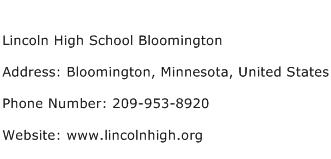 Lincoln High School Bloomington Address Contact Number
