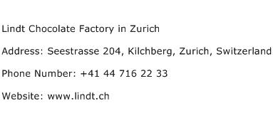 Lindt Chocolate Factory in Zurich Address Contact Number