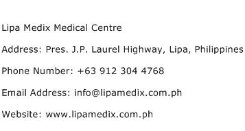 Lipa Medix Medical Centre Address Contact Number