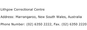 Lithgow Correctional Centre Address Contact Number