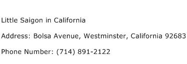 Little Saigon in California Address Contact Number