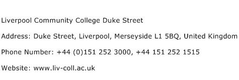 Liverpool Community College Duke Street Address Contact Number