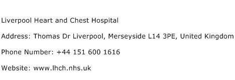 Liverpool Heart and Chest Hospital Address Contact Number