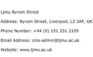 Ljmu Byrom Street Address Contact Number