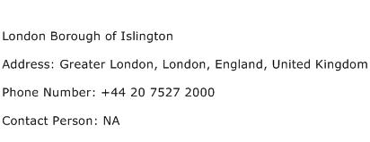 London Borough of Islington Address Contact Number